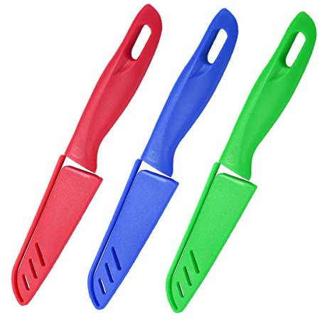 Fruit Knife, 3 Pieces of New Sharp and Durable Small Kitchen Knife with Protective Cover, Suitable for Most Types of Vegetables, Fruits(Blue, Green,red)