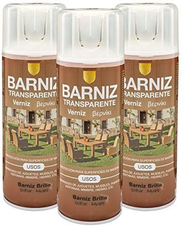 Pintura spray 400ml Barniz Brillo transparente para Metal/Madera/Plástico(Barniz Brillo,400 ml (Paquete de 3)