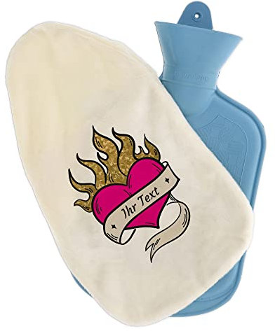 stempel-fabrik – Wärmflasche mit personalisierbarem Bezug – kuscheliger Wärmflaschenbezug mit Wunschtext wie Namen individuell gestalten – Geschenkidee für Kinder & Erwachsene (800 ml|Flammendes Herz)
