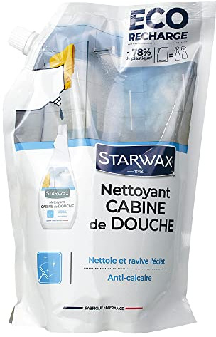 STARWAX - Nettoyant Cabine de Douche - Nettoie et Ravive l'Eclat - Anti-calcaire - Eco-recharge - 78% de Plastique - Fabriqué en France - 1L pour 2 Pulvérisateurs