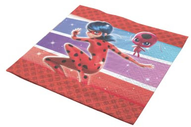 Party Factory `Miraculous´ 20 Papier Servietten, 33x33cm, bunt, 3-lagig, Einwegservietten für Kindergeburtstag oder Mottoparty