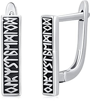 Unisex Creolen Ohrringe 925 Sterling Silber Schwarze Wikinger Rune Ohrringe Herren Punk Klein Ohrschmuck für Männer Damen