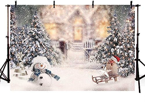 AIBIIN 2,1x1,5 m Invierno Navidad telón de Fondo muñeco de Nieve Copos de Nieve Regalos de árbol de Navidad Fondo Blanco para fotografía bebé Ducha Familia Retrato Fiesta decoración Foto