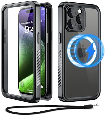 Beeasy für iPhone 15 Pro Hülle Wasserdicht für MagSafe, 360 Grad Outdoor Schutzhülle mit Displayschutz, Wasserfest Handyhülle Staubdicht Stoßfest Panzerhülle für iPhone 15 Pro Case 6,1 - Schwarz