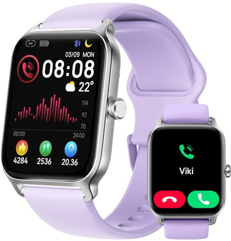 Smartwatch Damen Herren mit Telefonfunktion & Alexa, 1,8 Fitnessuhr mit Herzfrequenz SpO2 Stress Schlafmonitor, Schrittzähler Uhr, 100 Sportmodi, IP68 Wasserdichte Sportuhr für Android iOS Lila