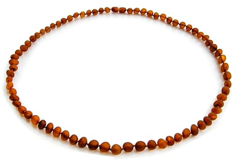 Amber Guru Baltic Amber Necklace for Women and Men (Authentic, Certified) - 21.7 Inches, Raw/Unpolished Beads - Handcrafted Unisex Amber Bead Jewelry for Adults (Cognac)