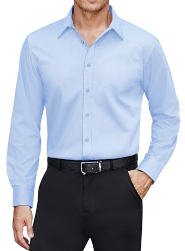 J.VER Men's Long Sleeve Dress Shirts Stain Shield Stretch Non Iron Business Casual Button Down Shirts