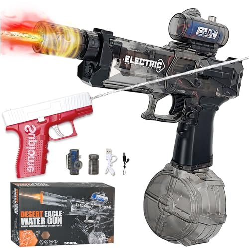 Elektrisch Wasserpistole mit LED Licht,Elektrische Wasserpistole Große Reichweite,Große Kapazität Kinder Wasserpistole Elektrisch Mit Blitzeffekten Spielzeug für Kinder(Mit 1 Mini Wasserpistole)