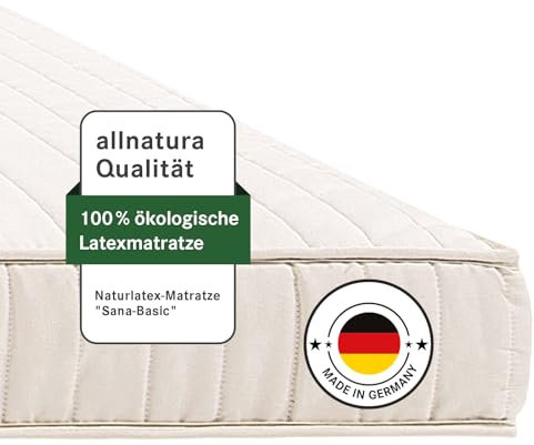 allnatura Naturlatex-Matratze - 90x200 cm, Medium (H3), Höhe: 14 cm - 5-Zonen-Stützsystem mit integrierter Schulterabsenkung - In Deutschland hergestellt mit 100% Naturkautschuk