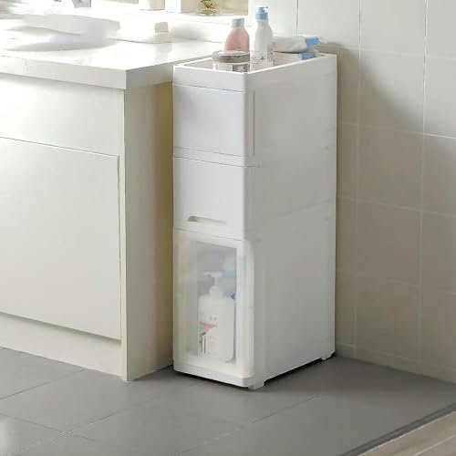 Cajones de almacenamiento apilables con ruedas, torre de almacenamiento independiente, estrecha y delgada, almacenamiento de cosméticos lateral impermeable para baño, cocina, estudio, gabinete de piso