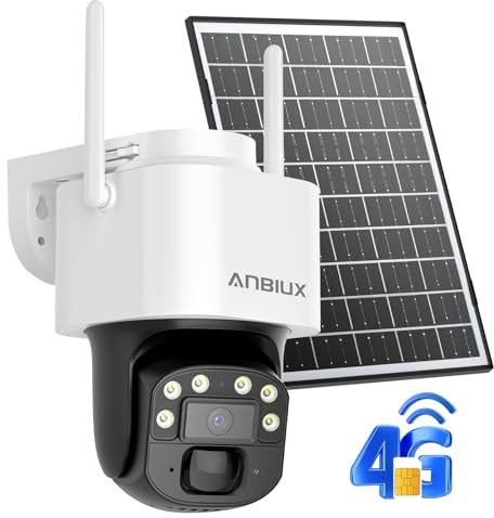 ANBIUX 4G LTE Cámara Vigilancia Exterior con Tarjeta Sim, 2K/4MP 360° PTZ camaras de vigilancia sin Cables con Batería, Visión Nocturna, PIR Detección de Movimiento, Audio de Dos Vías, IP65 Sin WiFi