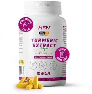 HSN Curcugreen® Extracto de Cúrcuma 500mg BCM-95® con Bioperine® | 120 Cápsulas Vegetales | 95% Complejo de Curcuminoides | Alta Biodisponibilidad | No-GMO, Vegano, Sin Gluten