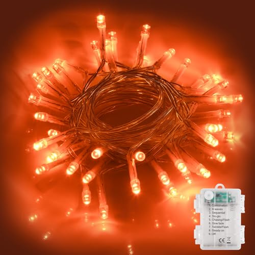 SENTAIMAO Halloween Decoration Lights,5M/50 LED Battery Operated String Lights for Indoor Outdoor Bedroom Lighting, String Lights for Autumn Party Decorations, Fireplace, Home Decor (Orange) (1 Pack)