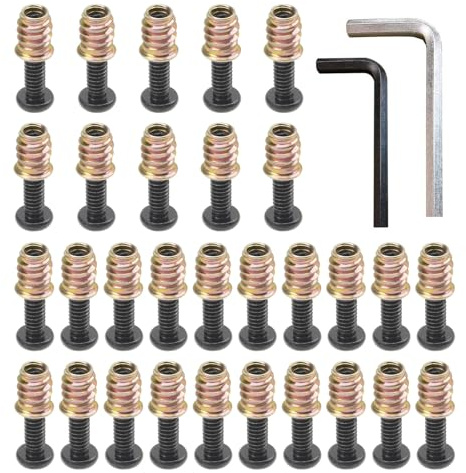 Insertos roscados de acero multiusos, pernos de inserción de madera, 32 piezas de refuerzo estructural resistentes a la intemperie, insertos roscados para madera