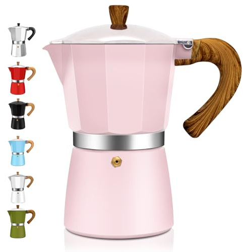 DITOSH 3 Cup Aluminum Espresso Stovetop Moka Pot Express Coffee Maker Percolator Italian Classic Mocha Coffee Machine for Italian and Cuban Cafe Brewing for Home & Camping 150ml 5oz (Pink, 12 Cup)