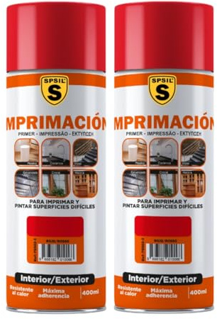 SPSIL Imprimación Universal Spray Rojo 400ml (pack of 2),Imprimante Multisuperficie para Plástico,Cerámica,Metal,Vidrio y Madera,Fijación Intensa,Preparación Profesional para Pintado