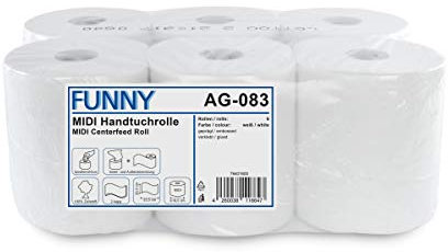 Funny Handtuchrolle 20 cm, 2-lagig, Hochweiß, 450 Blatt, Papierhandtücher für Papierhandtuchspender, Innen-/Außenabwicklung, Perforiert für Gastronomie, Schulen & Haushalt, 1 x 6 Rollen