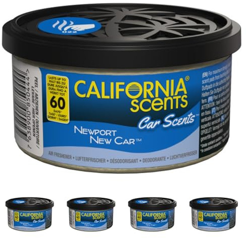 California Scents CCS-422TR Air Freshener, New Car Car Scents (Pack of 4) Long Lasting Refreshing Fragrance, Environmentally Friendly, Light Weight Organic Product Recyclable, Adjustable Vented Lid