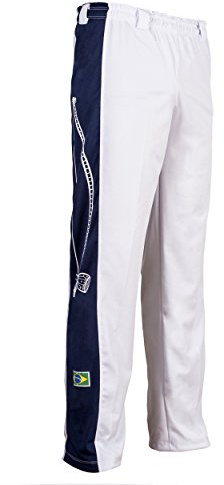 JL Sport Authentische Brasilianische Capoeira Kampfkunst Junge Hose (Weiß Mit Berimbau Drucken Entlang Bein) - 11-12