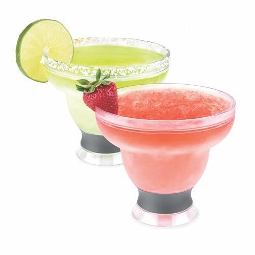 Host Freeze Stielloses Margarita Kunststoffglas Isolierter Gelkühler, Doppelwandig Gefrorener Cocktail, Satz mit 2 Bechern, 355 ml, Grau