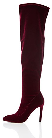 find. Cuissardes Talons Hauts Stretch en Velours Femme, Rouge, 39 EU