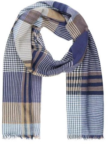 LINDENMANN Schal Herren 100% Baumwolle blau-beige-schwarz