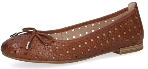 CAPRICE Donna Ballerine in Pelle con Motivo Traforato, Marrone (Cognac Nappa), 37 EU