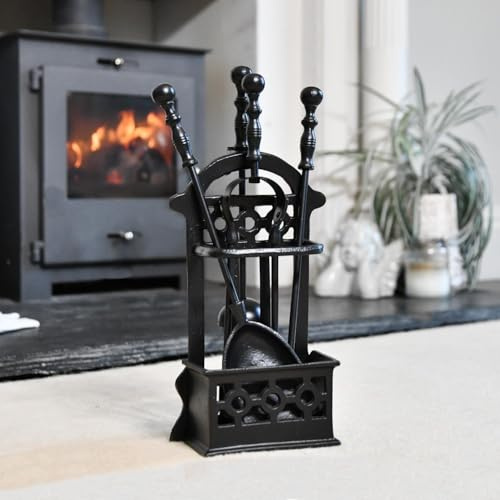 Cothelstone Black Victorian 41cm Fireplace Accessories Companion Set - Fireside Tools with Poker, Tongs, Brush and Pan - Elegant and Functional Fireside Companion Set for Fire Log Burner