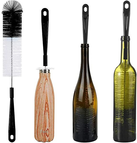 ALINK Mango de plástico de 40,6 cm extra largo negro cepillo limpiador de botellas para lavar cerveza de cuello estrecho, vino, termo, jarra, yeti, botellas de cerveza