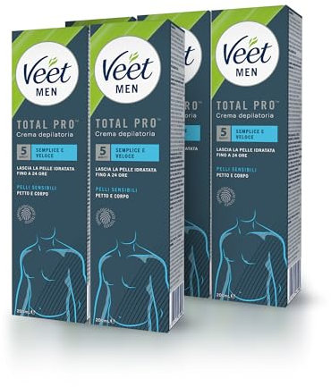 x5 Veet For Men, Crema Depilatoria, per Uomo, Pelli Sensibili, Per Petto, Gambe e Braccia, 200ml, 5 Confezioni, Maxi formato