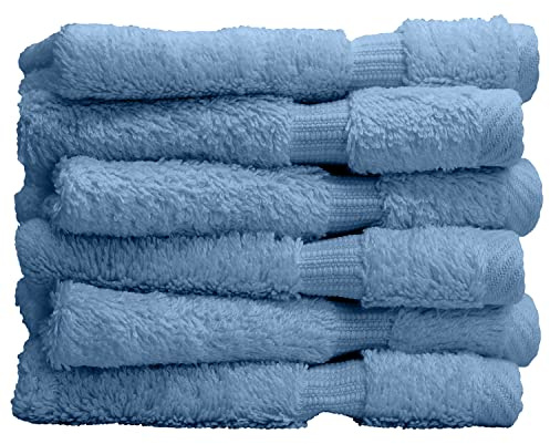 Luxury Hotel & Spa Collection, 100% Turkish Cotton 700 GSM Cloth, for Body wash, Makeup Remover & Facial Cleaning, Baby, face, Dobby Border Soft washcloths Towel Set 13 X 13, Wedgewood, Set of 6