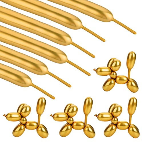 Prasacco 50 Stück Luftballons Lange, Gold Modellierung Ballons Latex Modellierballons Magic Gedrehte Ballons DIY Tierballons für Hochzeit Verlobung Kinder Geburtstage Babyparty Karneval Party Deko