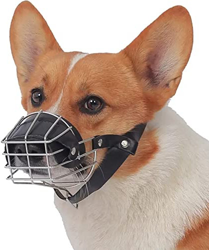 VVPONMEIQS Eisen Maulkorb für Labrador/Corgi/Deutscher Schäferhund/Pferdehund/Shiba Inu, Verhindert Bellen, Beißen und Kauen, Metall, Mittlere Hunde, Schwarz (X/L/XL)