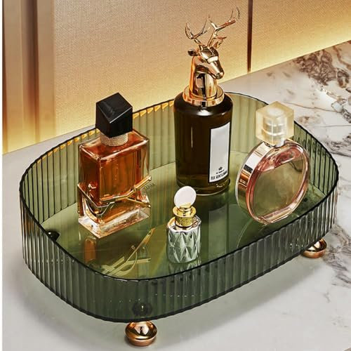 Makeup Perfume Organiser, Bathroom Vanity Tray, Decorative Dresser Tray, Countertop Organiser Tray for Cosmetics, Green