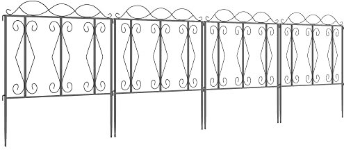 Outsunny Lot de 4 clôtures de jardin décoratives en métal noir avec ornements - 252 x 62 cm noir