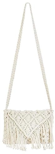 HIBA Sac fourre-tout en macramé fait à la main, style bohème chic, sac de plage durable, sac à main pour femme, Blanc cassé