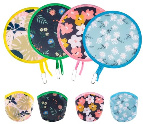 ALNKDH 4 Pcs Hand Fan Folding,Chinese Japanese Style Foldable Fan,Round Folding Fan,Summer Handheld Folding Fans Beautiful Patterns For Wedding Party Home Decor Personal Decoration (4Pcs Flower)