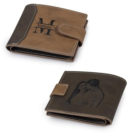 Jeweidea Personalisierte Herren Geldbörsen mit Foto Namen Faltbrieftasche aus PU-Leder mit Karten und Münzhalter Portemonnaie für Papa Ehemann Männer Geschenke zum Vatertag Weihnachten
