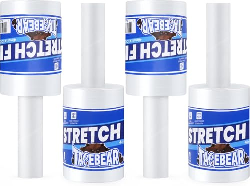 TAPEBEAR Pellicola Imballaggio Trasparente 10cm x 305m, Pellicola Estensibile Con Manico, Materiali in Movimento e Pellicola Termoretraibile, 4Rotoli