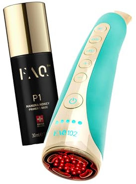 FOREO Beauty Answer FAQ 102 Bundle - EMS, RF & 8 LED Light Therapy Facial Toning Device + FAQ P1 Manuka Honey Conductive Primer, 30ml - Red Light Therapy - Radio Frequency Skin Tightening