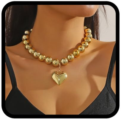 Handcess Collana spessa con cuore in oro Collane con perline spesse per le donne