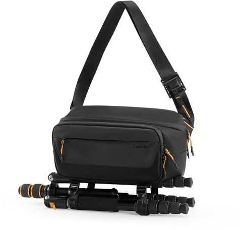 Cwatcun Camera Sling Bag, DSLR Compact Camera Shoulder Bag Crossbody with Tripod Strap, Photography Bag Case Purse for Canon Nikon Sony Fuji DSLR/SLR/Mirrorless Cameras(Medium)