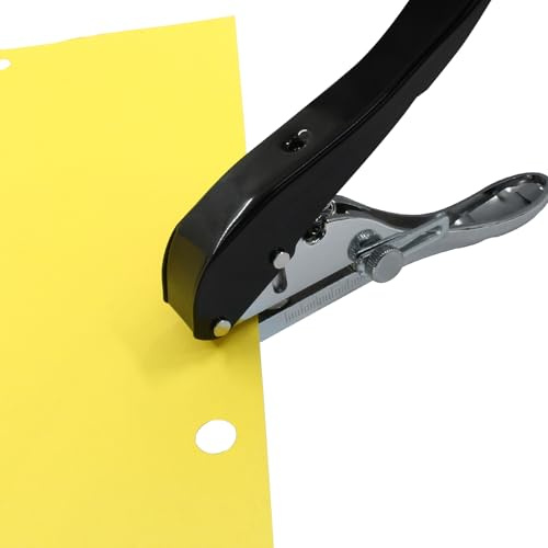 Moicstiy 10 mm Single Hole Punch, Portable Hand Held Paper Hole Puncher, Black Long Hole Punch for Paper, Cards, Plastic