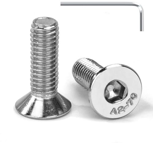 Tunejoy Vis à Tête Fraisée M6 x 20 mm Vis à Six Pans Creux en Acier Inoxydable A2 V2A à Tête Fraisée Hexagonale avec Clé Allen Filetage Complet 20 Pièces