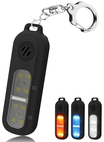 NEWZEROL USB C-Aufladung 2 IN 1 Lauflampe Clip mit Taschenalarm 130 dB Sound für Kinder, Frauen und Senioren Selbstverteidigung Schlüsselanhänger und Lauftlicht – Schwarz