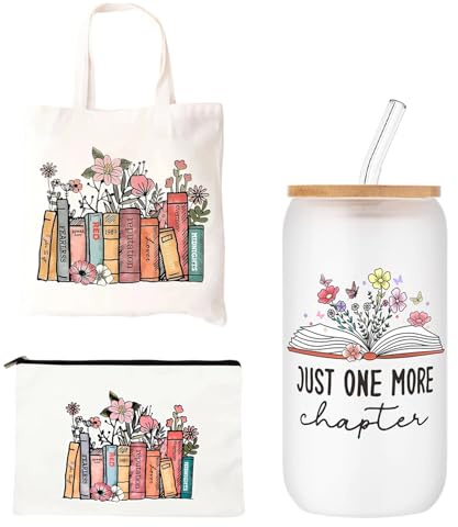 Onperpoe Book Lovers Gifts for Women Birthday Gift for Book Lovers Include Book Tote Bags Cosmetic Bags Glass Bottles Bookish Librarian Appreciation Book Club Gifts for Readers Teacher Student