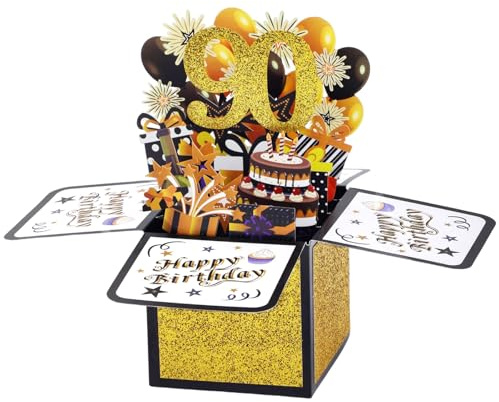 Gosknor Tarjeta Emergente 3D de Feliz Cumpleaños, Caja Emergente Colorida de Cumpleaños con Sobre y Tarjeta de Felicitación Tarjeta Emergente de Cumpleaños Genial para Hombres y Mujeres (90.°)
