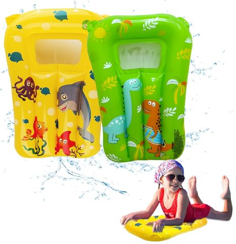 Materassino Gonfiabile per Bambini, Dwafill 2 Pezzi Tavoletta Mare Bambino, Tavola da Surf Gonfiabile, Gonfiabili Piscina, 3-14 Anni, per Scivoli d'acqua, Spiagge, Parchi Acquatici (Giallo Verde)