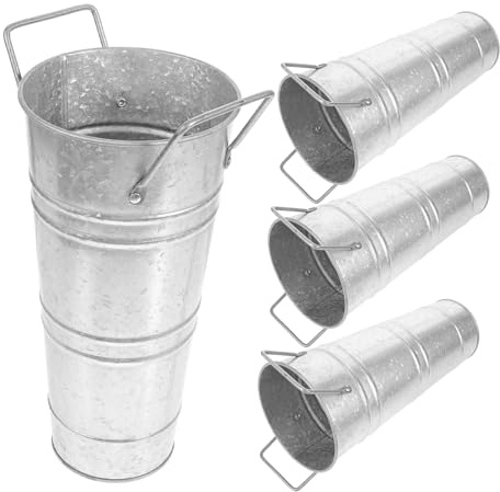 Toyvian Lot De 4 Pots à Fleurs en Fer Vintage pour Maison Et Bureau, Seaux Métalliques Galvanisés 23 Cm Poignée, Décor Rétro, Pots Décoratifs Compacts Et Pratiques