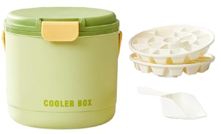 pistro Seau à Glace Isotherme 2.6L avec 2 Bacs à Glaçons, Glacière Portable pour Maison, Bar, Camping, Barbecue, Pique-Nique- Vert